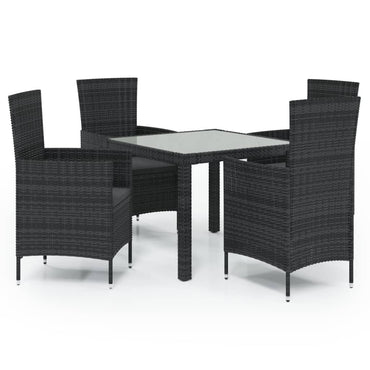 vidaXL 5-tlg. Garten-Essgruppe mit Kissen Poly Rattan Schwarz