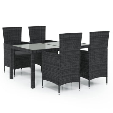 vidaXL 5-tlg. Garten-Essgruppe mit Kissen Poly Rattan Schwarz