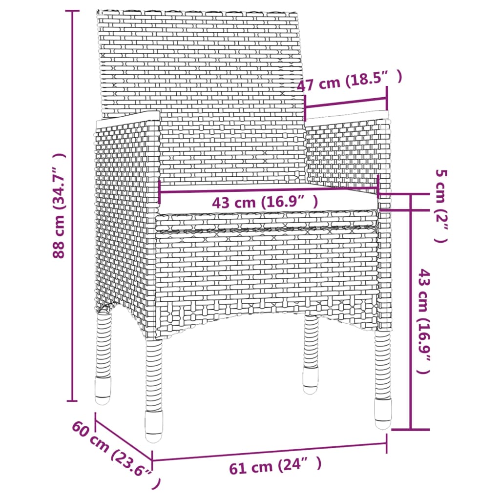 vidaXL 5-tlg. Garten-Essgruppe mit Kissen Poly Rattan Schwarz