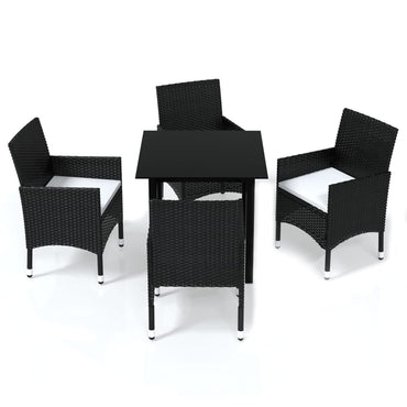 vidaXL 5-tlg. Garten-Essgruppe mit Kissen Poly Rattan Schwarz
