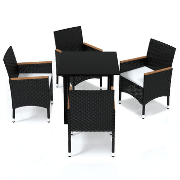 vidaXL 5-tlg. Garten-Essgruppe mit Kissen Poly Rattan Schwarz
