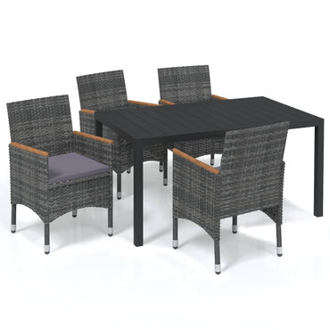 vidaXL 5-tlg. Garten-Essgruppe mit Kissen Poly Rattan Grau