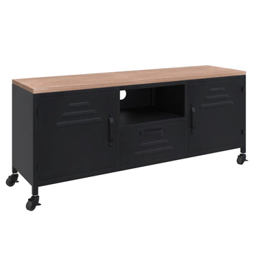 vidaXL TV-Schrank Schwarz 110x30x43 cm Eisen und Massivholz Tanne