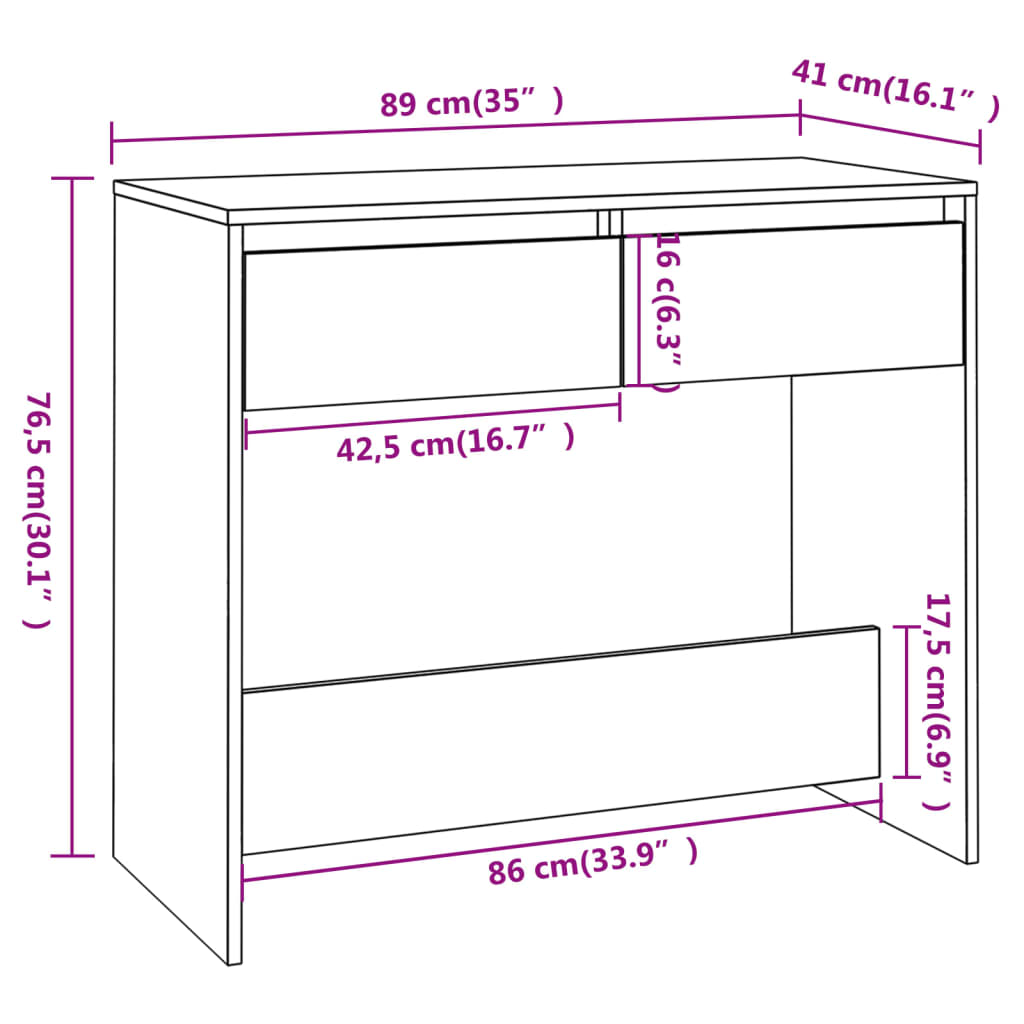 vidaXL Console Blanc 89x41x76,5 cm Bois d'ingénierie