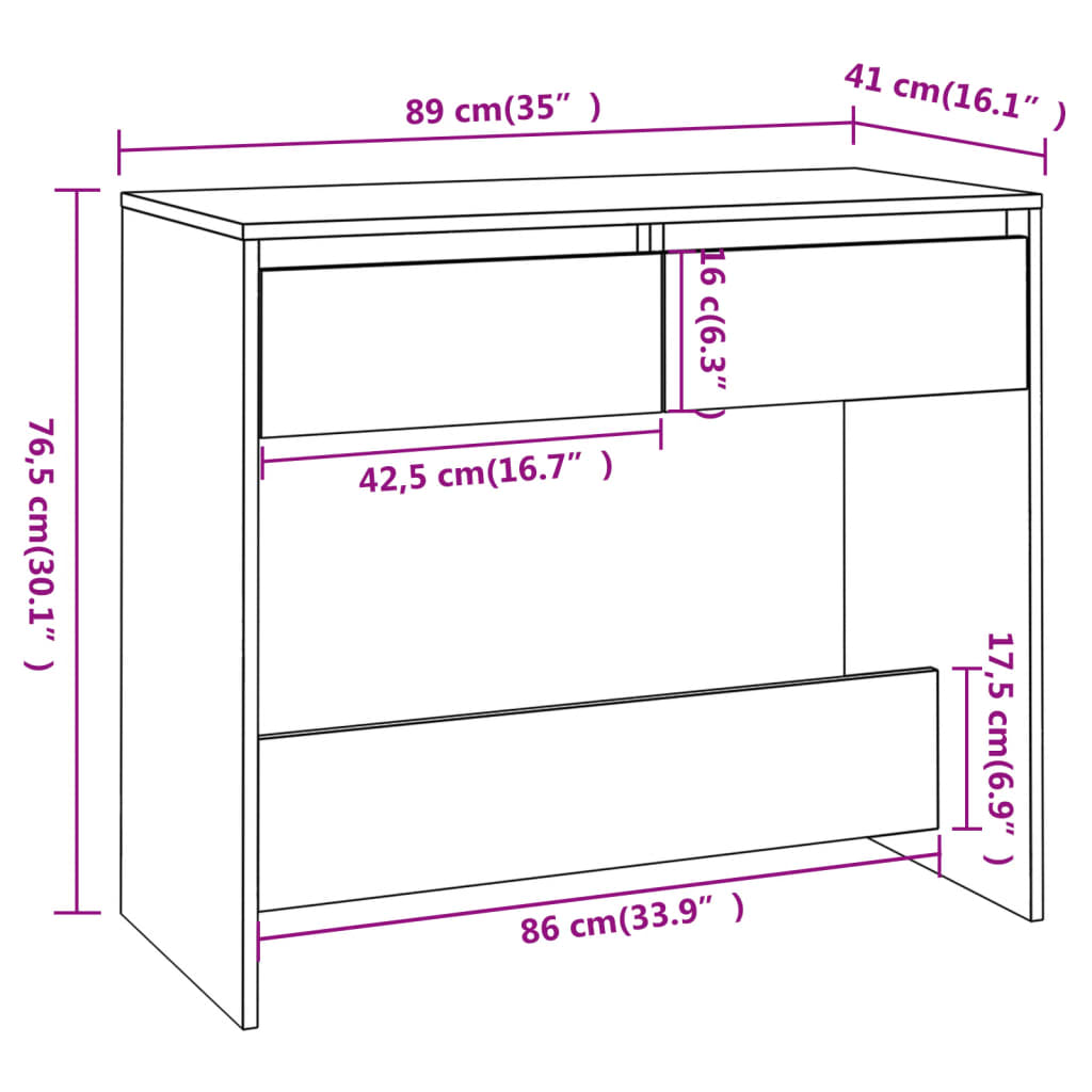 vidaXL Table console chêne Sonoma 89x41x76,5 cm Aggloméré