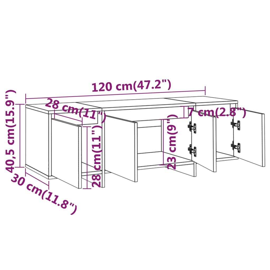 vidaXL Meuble TV gris béton 120x30x40,5 cm bois d'ingénierie