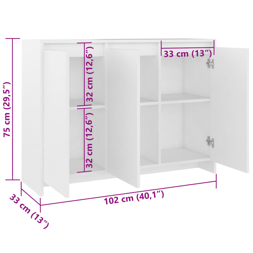 vidaXL Sideboard Weiß 102x33x75 cm Holzwerkstoff