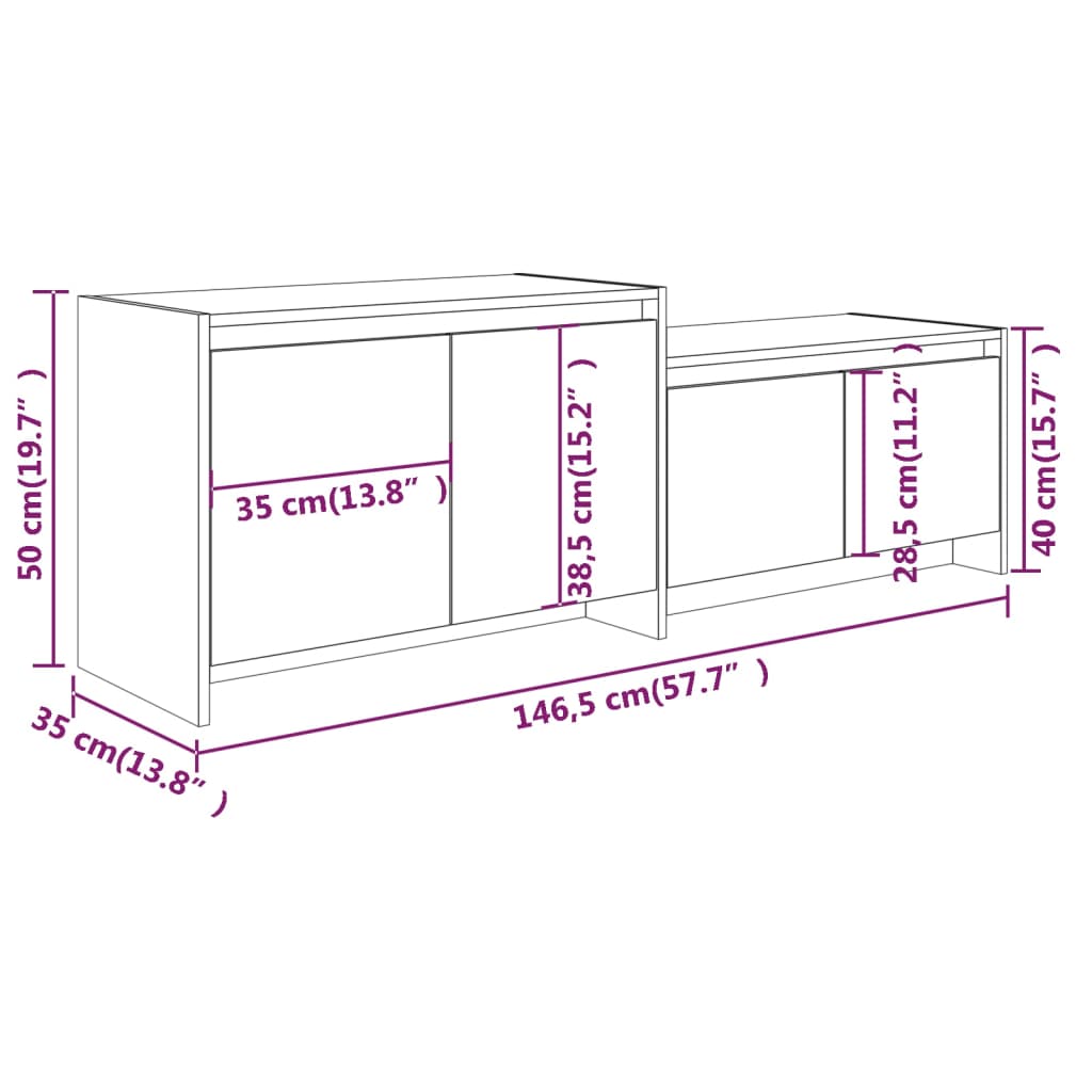 vidaXL Meuble TV chêne fumé 146,5x35x50 cm Aggloméré