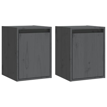 vidaXL Wandschränke 2 Stk. Grau 30x30x40 cm Massivholz Kiefer
