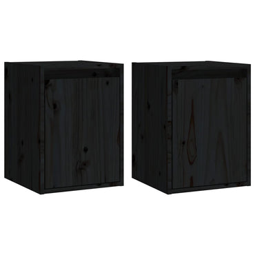 vidaXL Wandschränke 2 Stk. Schwarz 30x30x40 cm Massivholz Kiefer