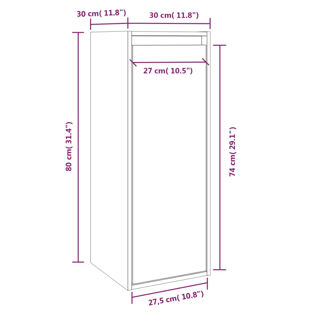 vidaXL Wandschrank Weiß 30x30x80 cm Massivholz Kiefer
