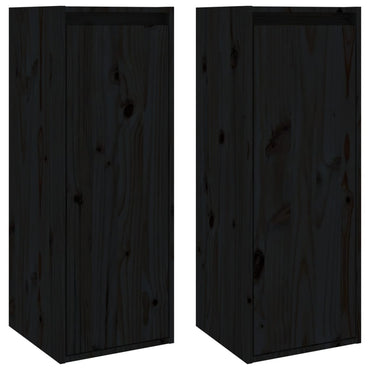 vidaXL Wandschränke 2 Stk. Schwarz 30x30x80 cm Massivholz Kiefer
