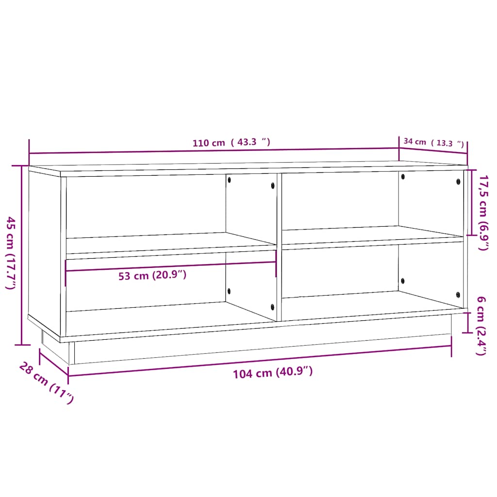 Schuhregal Weiß 110x34x45 cm Massivholz Kiefer