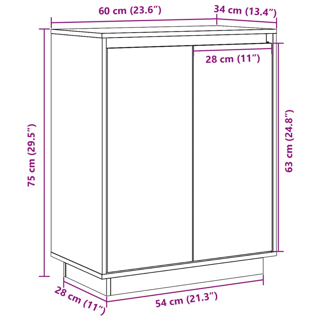 vidaXL Bahut noir 60x34x75 cm Bois de pin massif