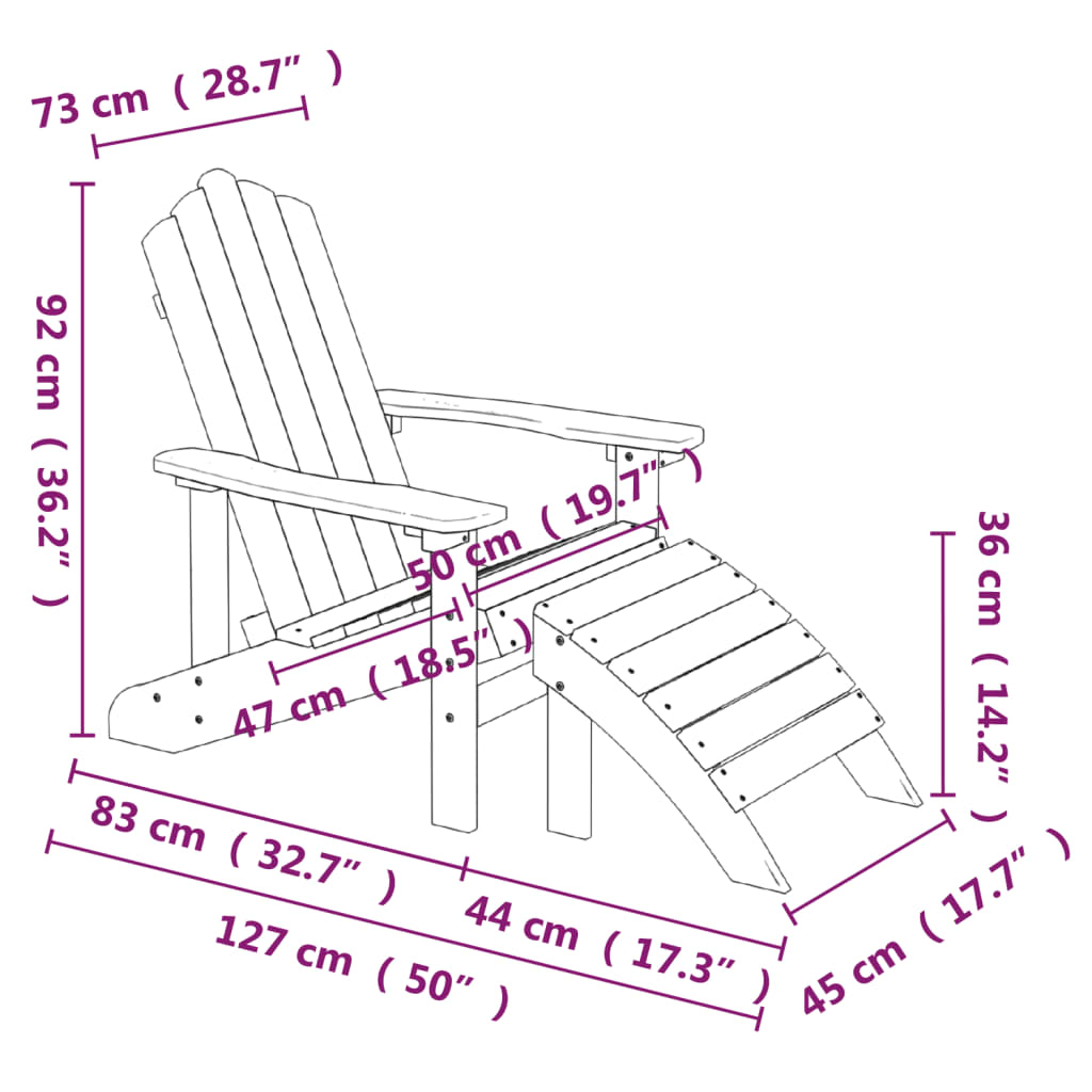 vidaXL Adirondack-Gartenstühle 2 Stk. mit Hockern HDPE Aquamarin