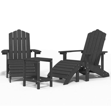 vidaXL Chaises de jardin Adirondack avec pouf et table en PEHD anthracite