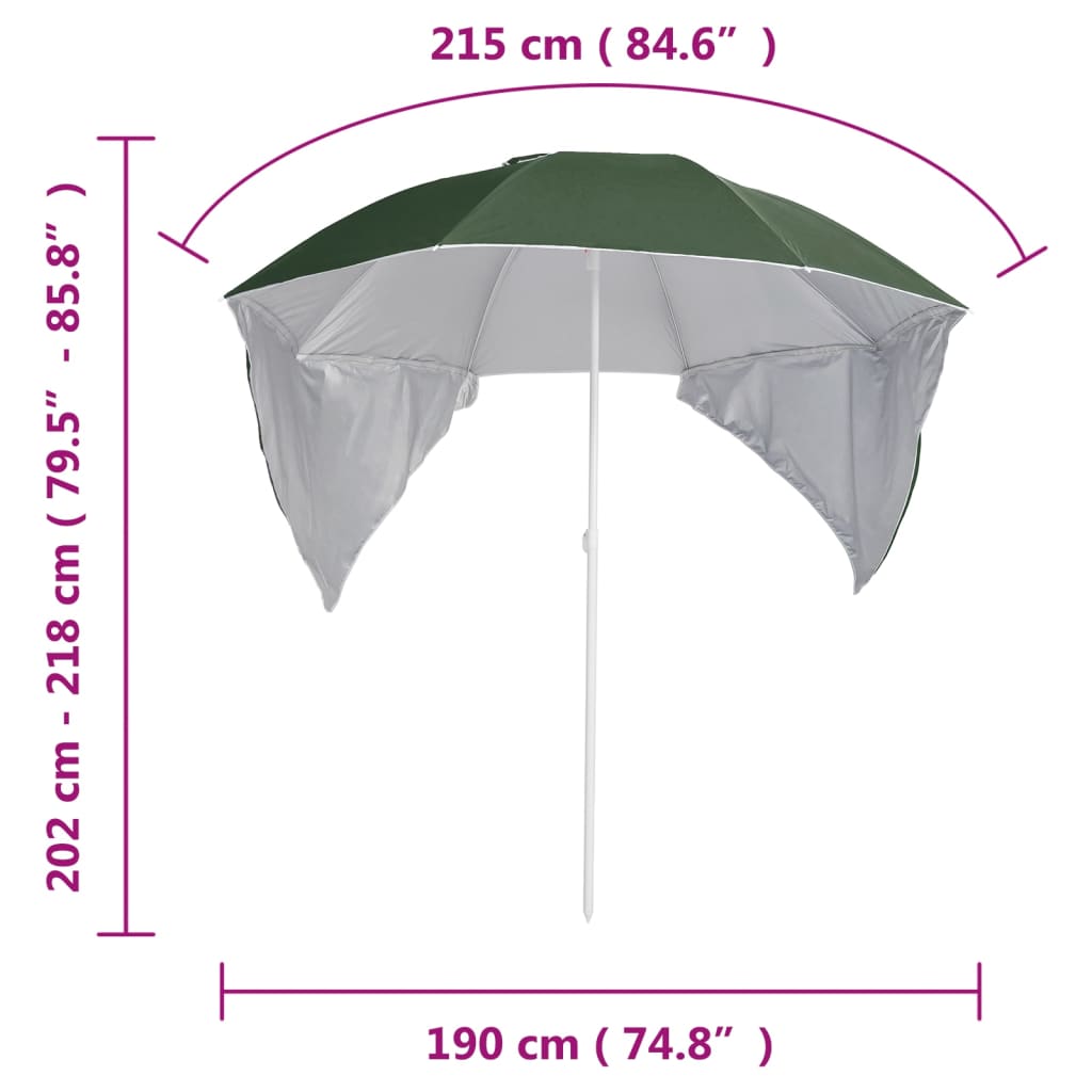 vidaXL Strandschirm mit Seitenteilen Grün 215 cm