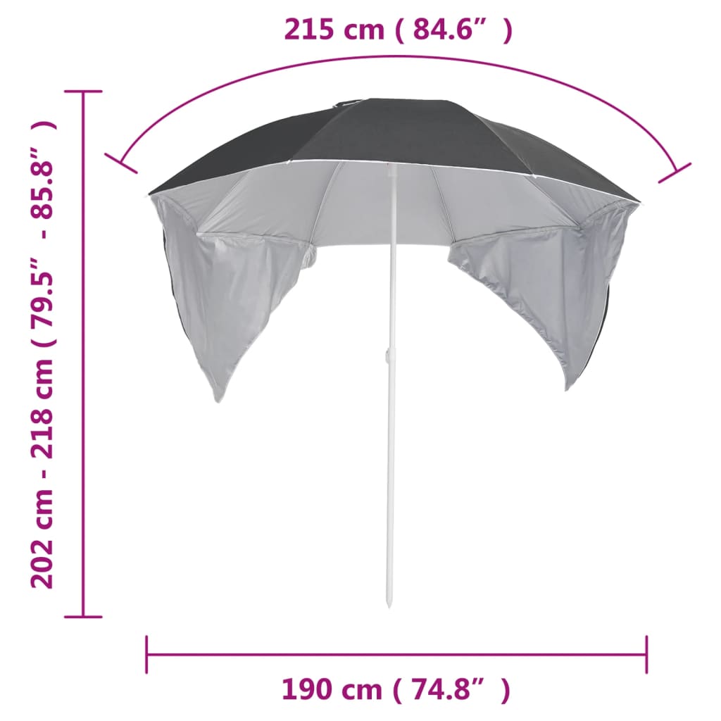 vidaXL Strandschirm mit Seitenteilen Anthrazit 215 cm