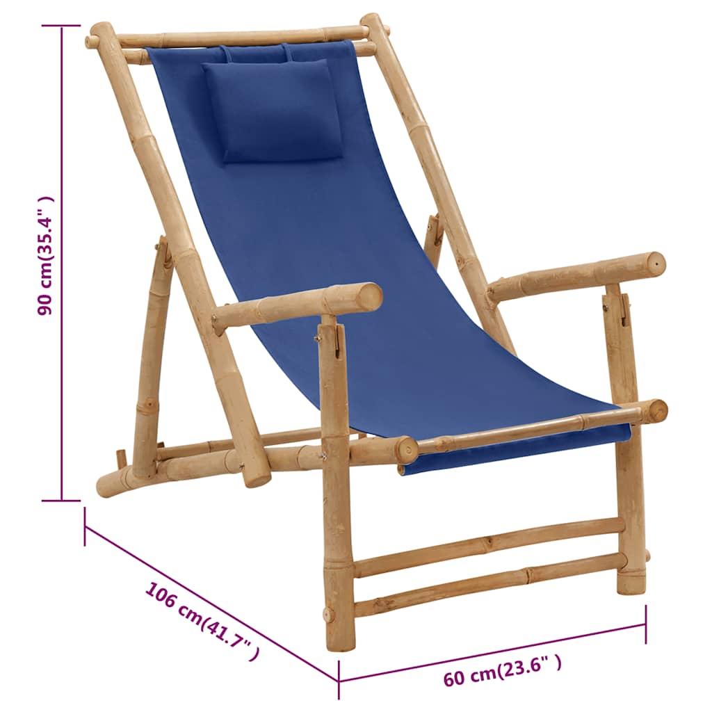 vidaXL Chaise longue en bambou et toile bleu marine