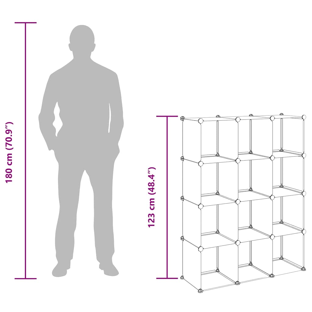 Regalsystem mit 12 Würfeln Schwarz PP