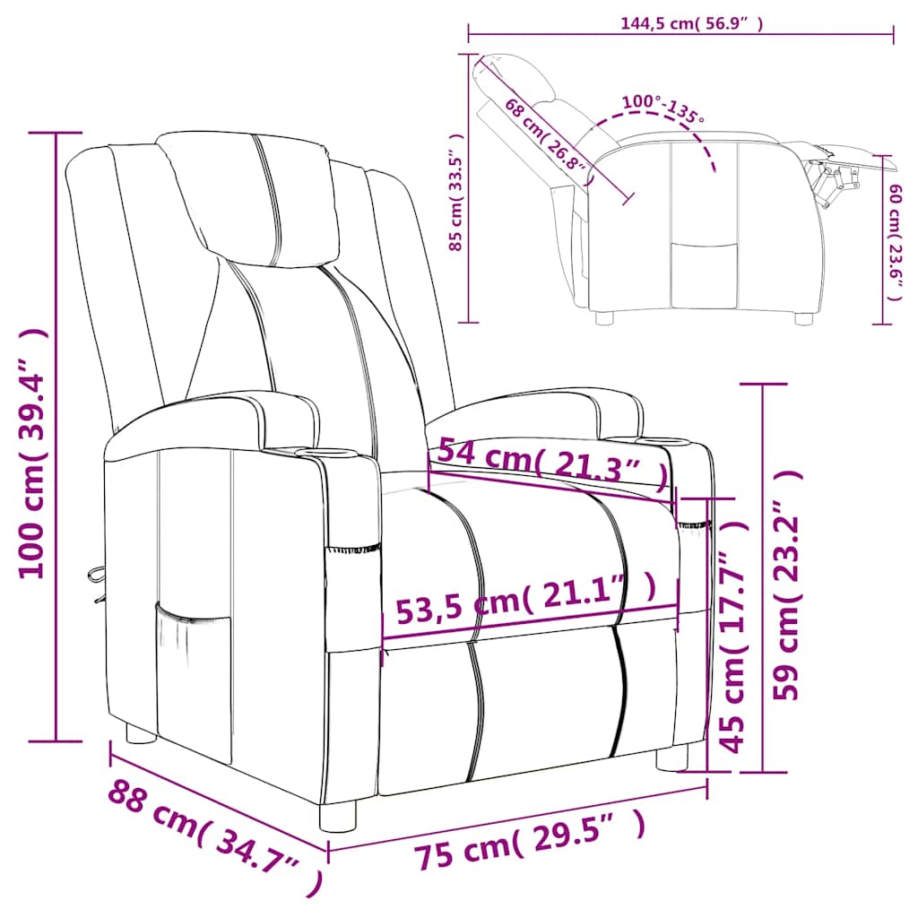 vidaXL Fauteuil relax marron similicuir