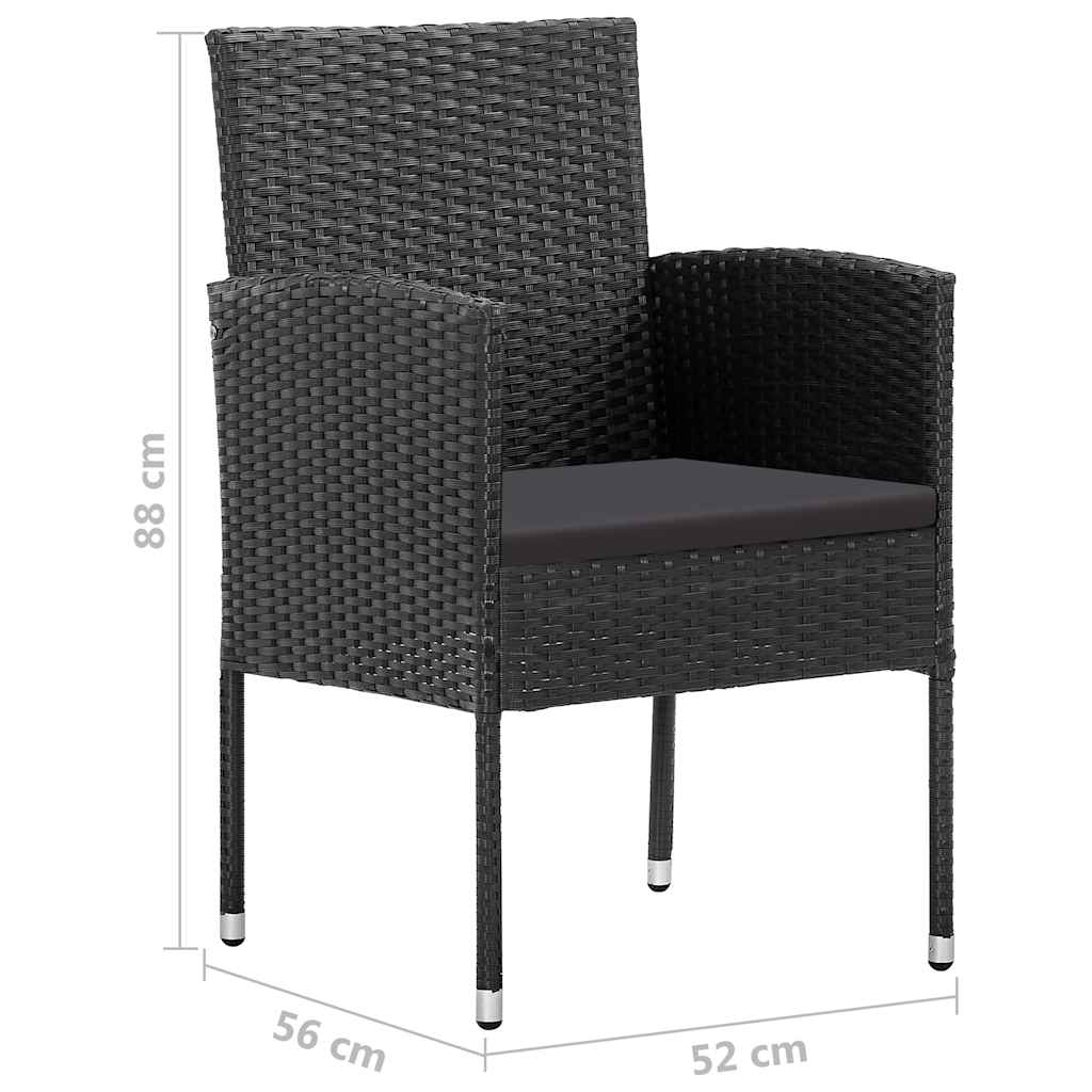 vidaXL Gartenstühle mit Kissen in Schwarz 2 Stk. Schwarz Poly Rattan