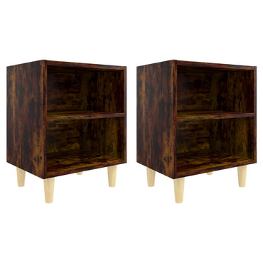vidaXL Tables de chevet 2 pcs avec pieds en bois massif chêne fumé 40x30x50 cm