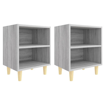 vidaXL Nachttische mit Massivholz-Beinen 2 Stk. Grau Sonoma 40x30x50cm