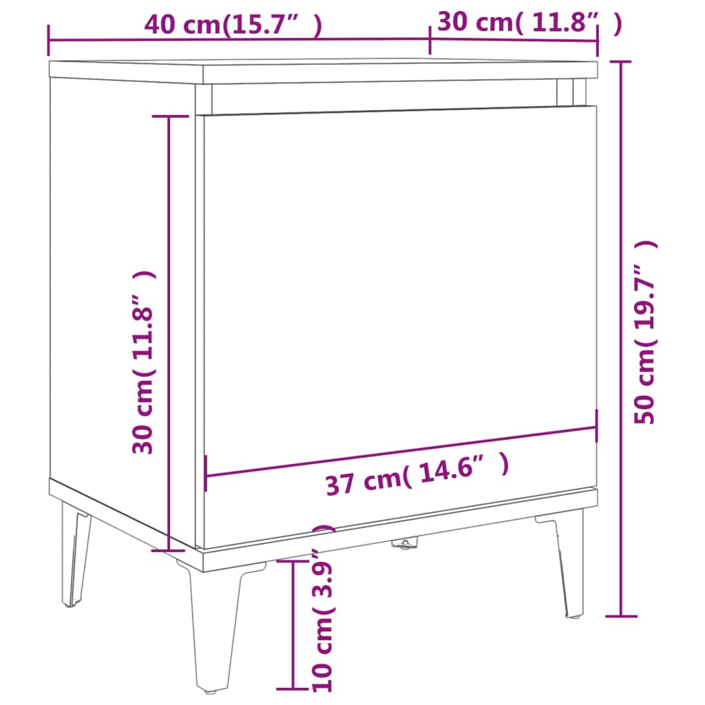 vidaXL Tables de chevet avec pieds en métal Chêne fumé 40x30x50 cm