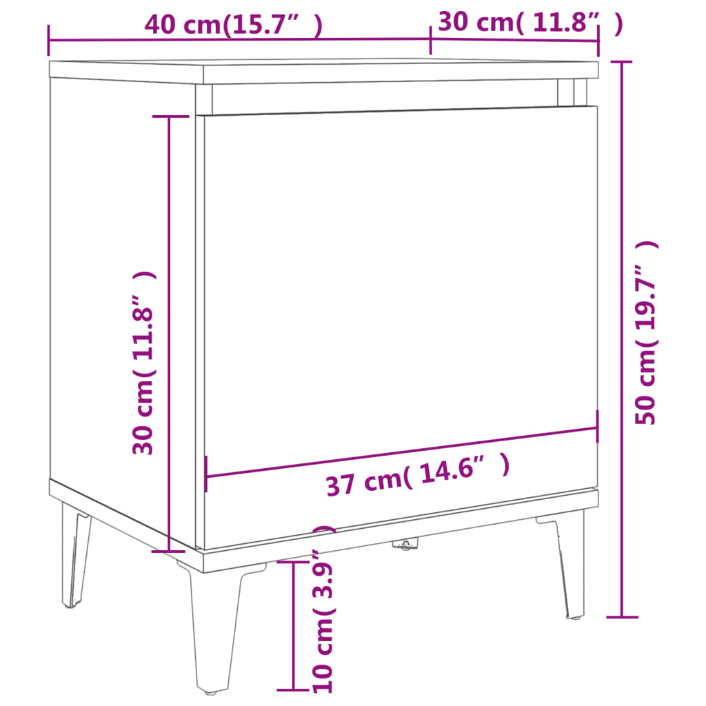 vidaXL Tables de chevet avec pieds en métal Gris Sonoma 40x30x50 cm