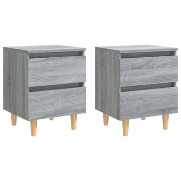 vidaXL Table de chevet avec pieds en bois massif 2 pcs Gris Sonoma 40x35x50 cm