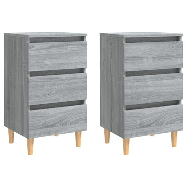 vidaXL Tables de chevet avec pieds en bois massif 2 pcs Gris Sonoma 40x35x69 cm