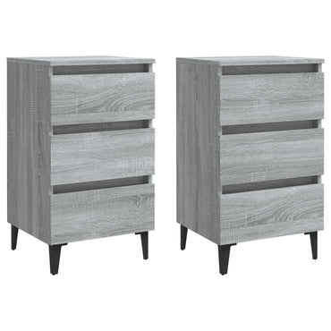 vidaXL Tables de chevet avec pieds en métal 2 pcs Gris Sonoma 40x35x69 cm
