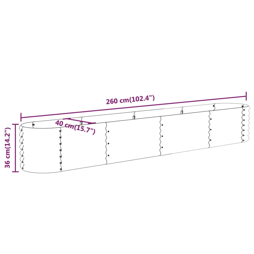 vidaXL Carré potager en acier galvanisé 260x40x36 cm Gris