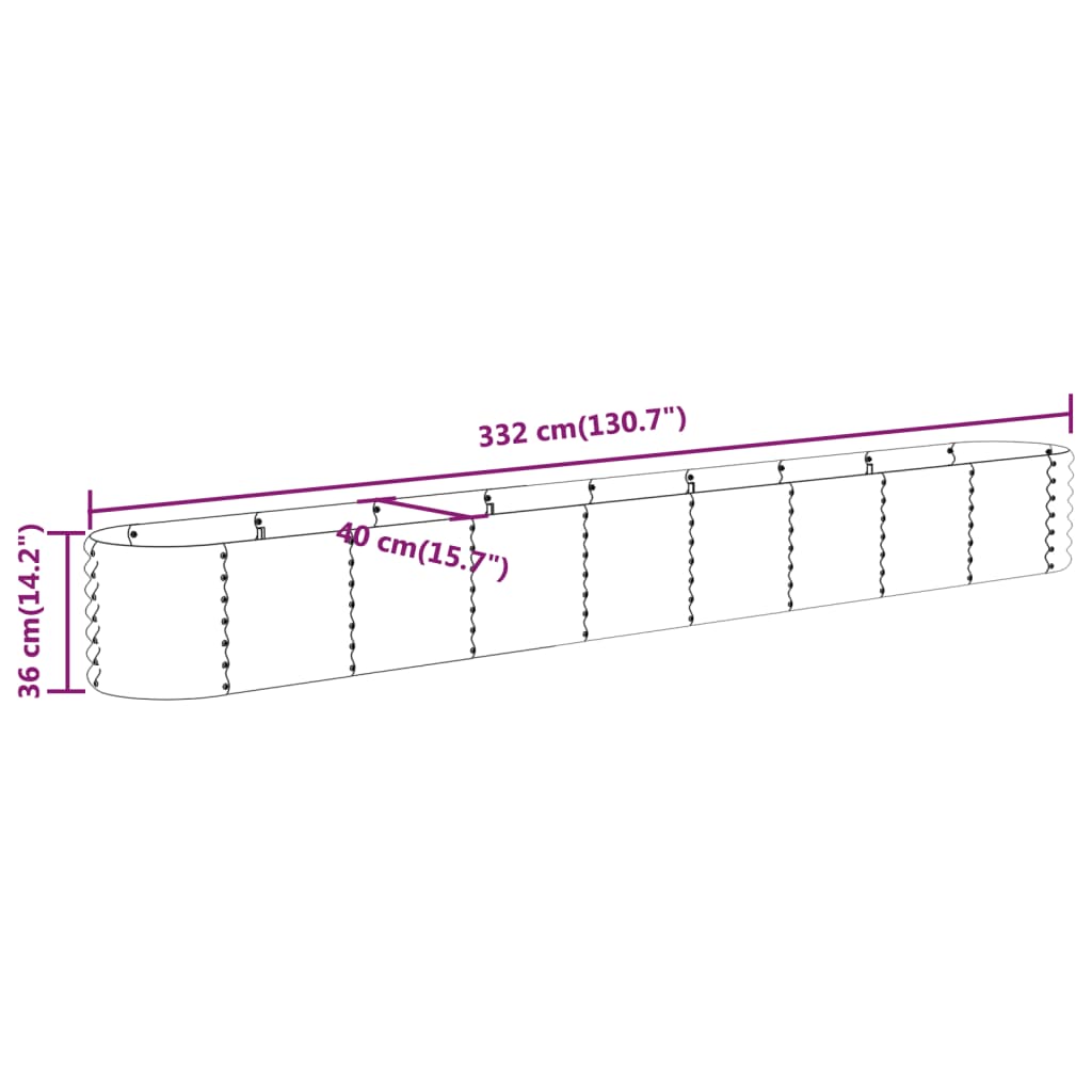 vidaXL Hochbeet Verzinkter Stahl 332x40x36 cm Braun