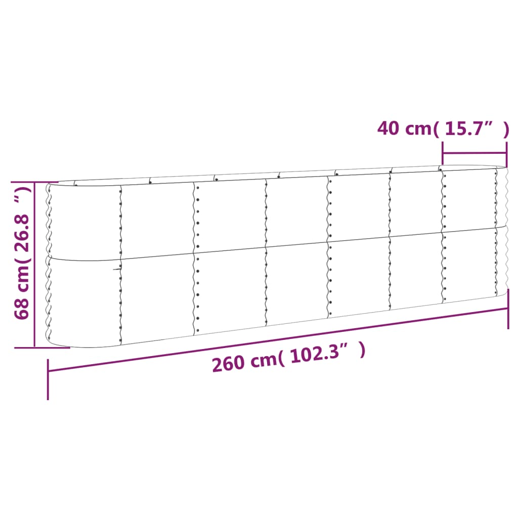 vidaXL Carré potager en acier galvanisé 260x40x68 cm Gris