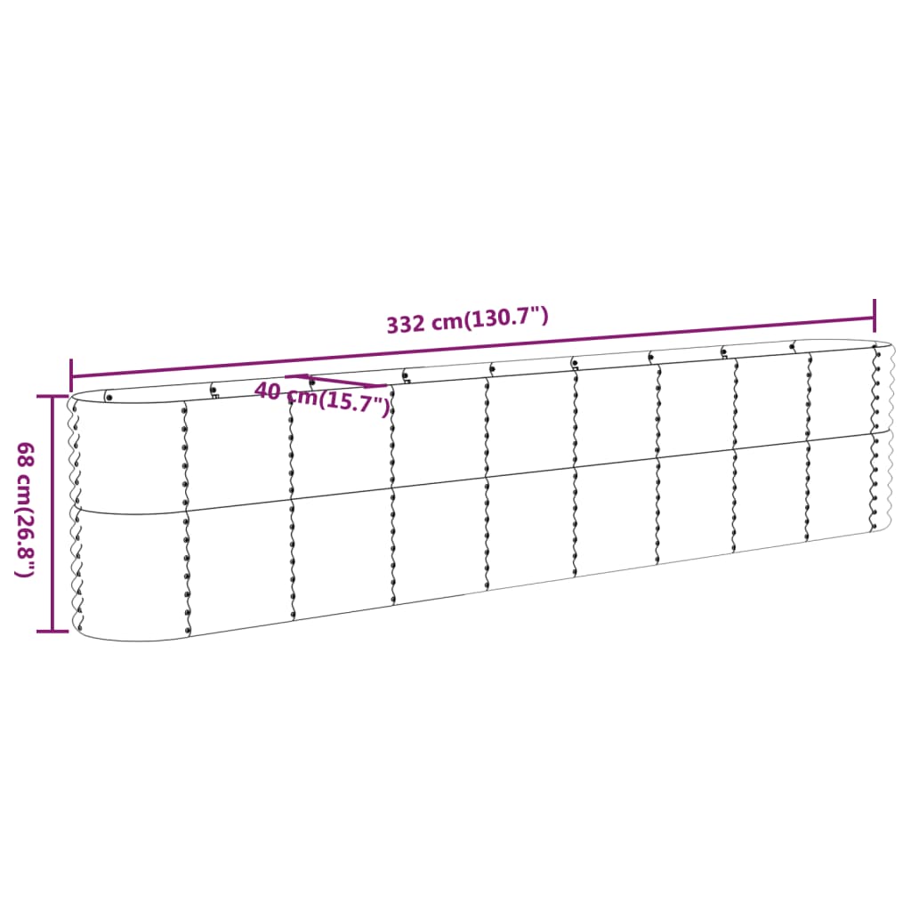 vidaXL Hochbeet Verzinkter Stahl 332x40x68 cm Grau