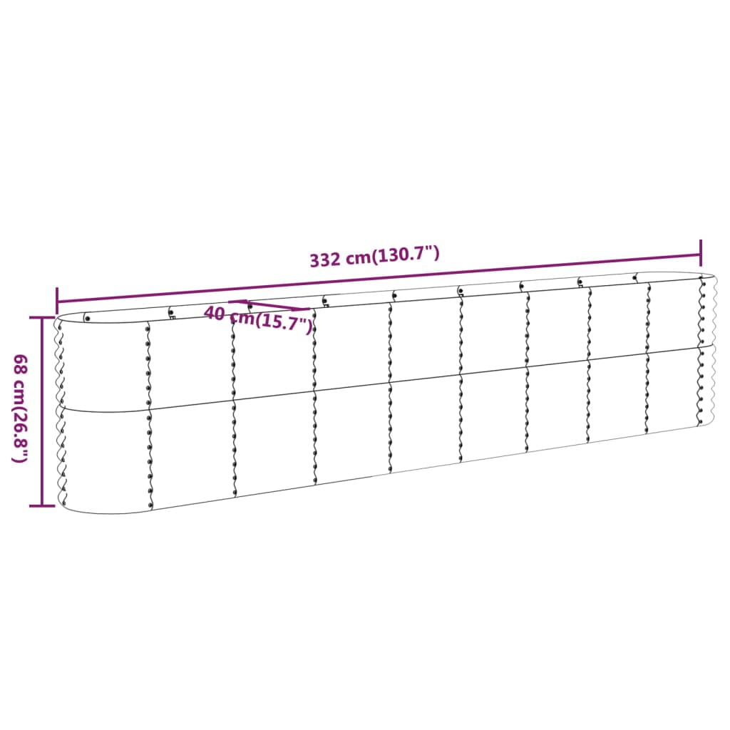 vidaXL Hochbeet Verzinkter Stahl 332x40x68 cm Silbern