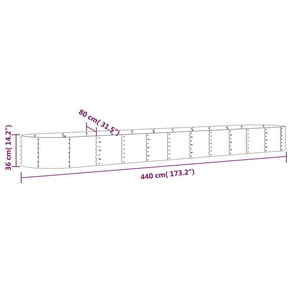vidaXL Hochbeet Verzinkter Stahl 440x80x36 cm Grau