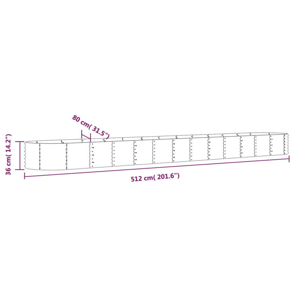 vidaXL Hochbeet Verzinkter Stahl 512x80x36 cm Grau
