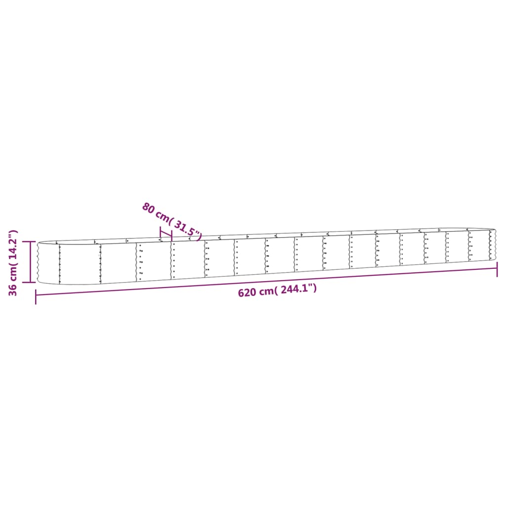 vidaXL Hochbeet Verzinkter Stahl 620x80x36 cm Grau