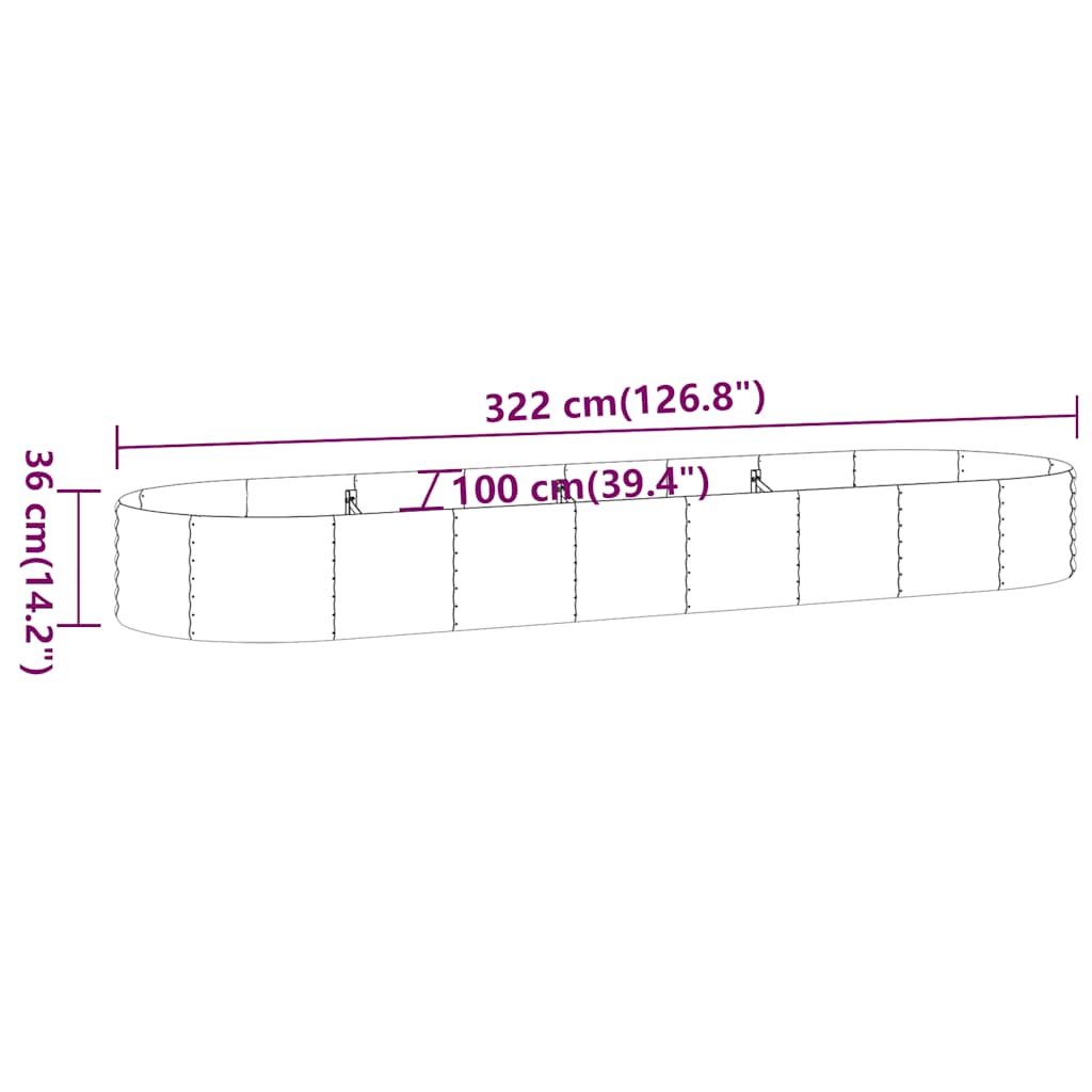 vidaXL Jardinière surélevée en acier galvanisé 322x100x36 cm anthracite