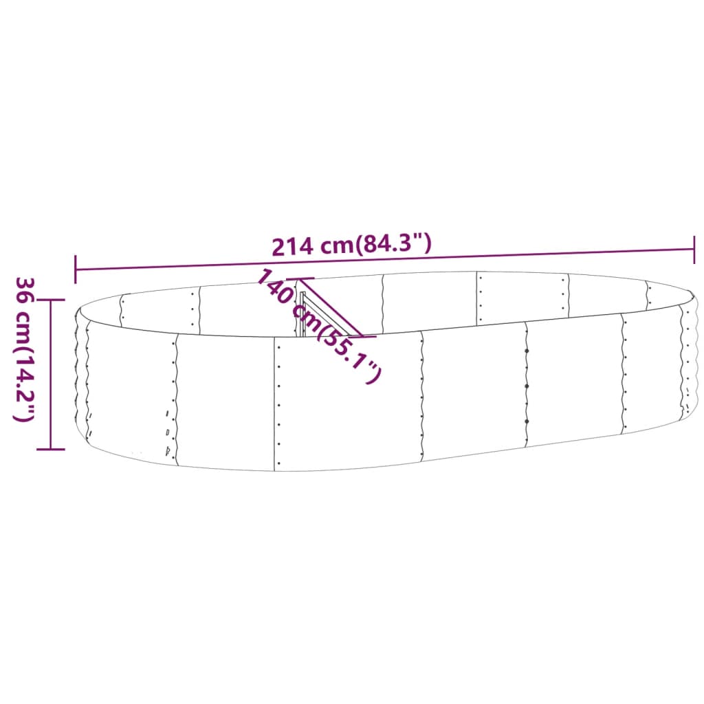 vidaXL Carré potager en acier galvanisé 214x140x36 cm Gris