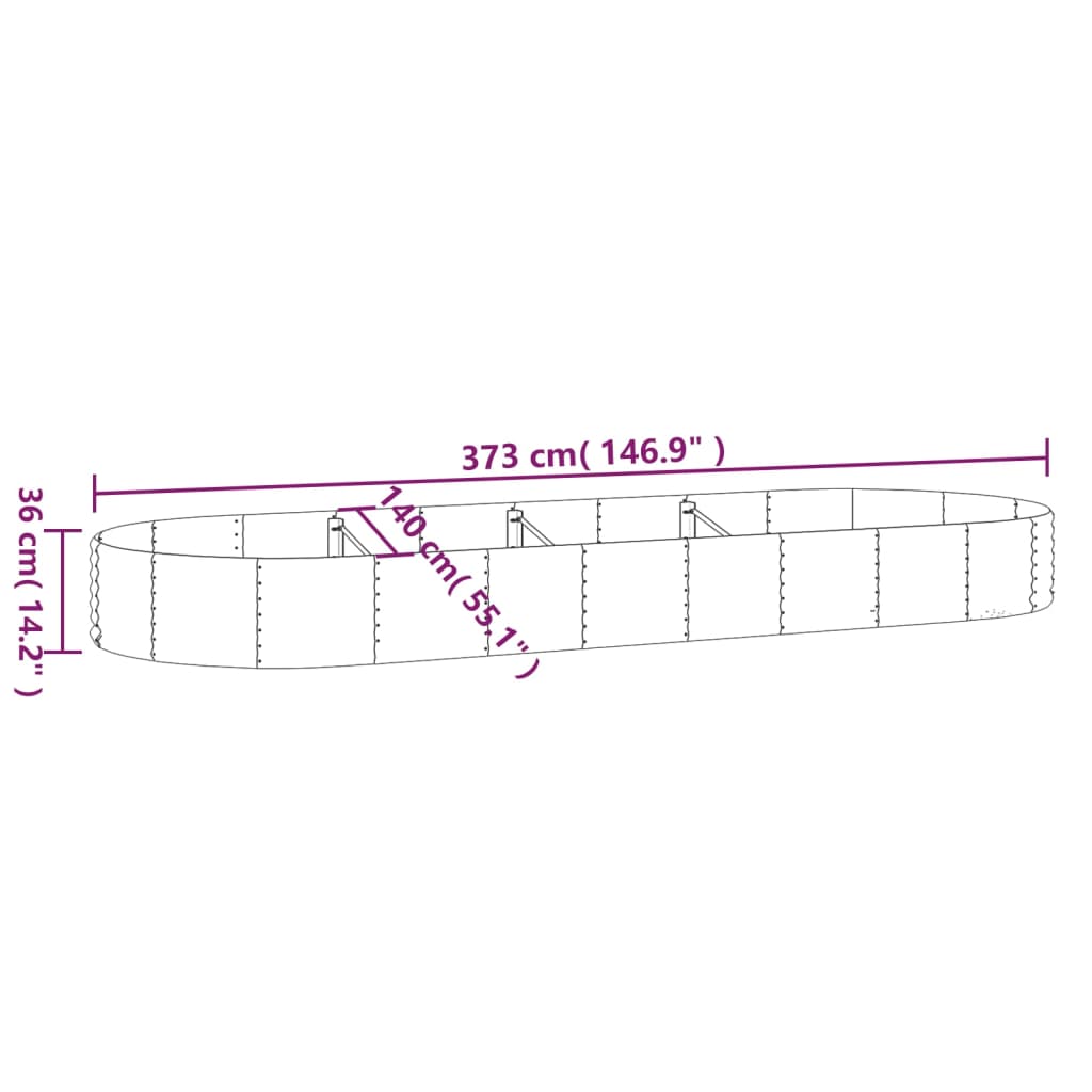 vidaXL Carré potager en acier galvanisé 373x140x36 cm Vert