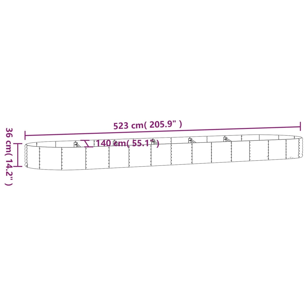 vidaXL Carré potager en acier galvanisé 523x140x36 cm Marron