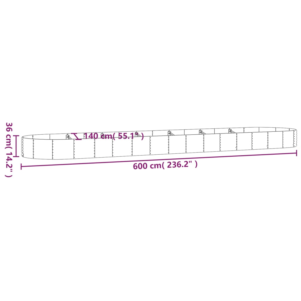 vidaXL Jardinière surélevée en acier galvanisé 600x140x36 cm Gris