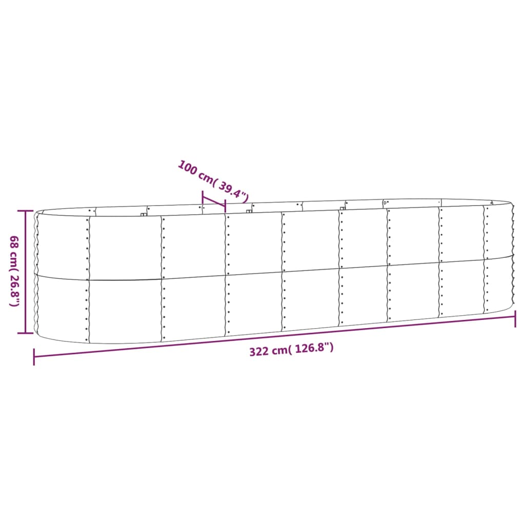 vidaXL Carré potager en acier galvanisé 322x100x68 cm Gris