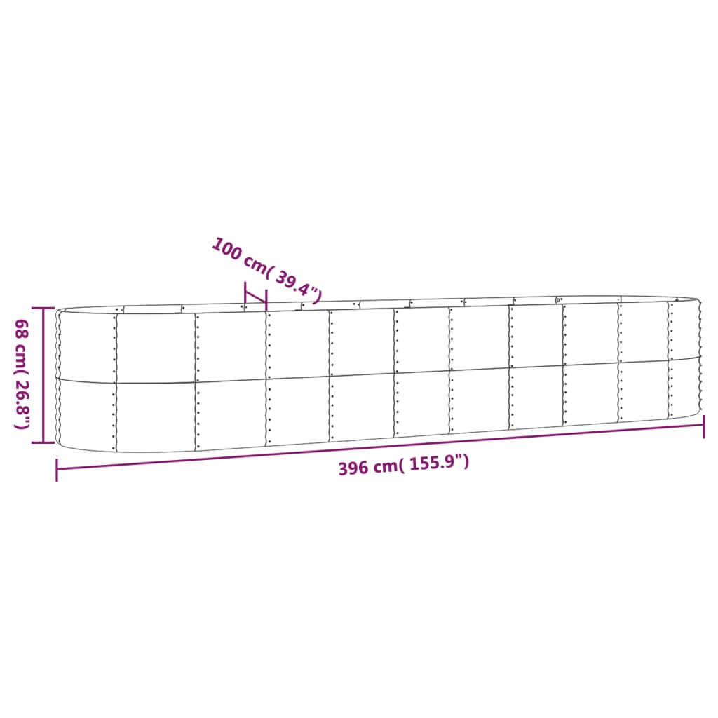 vidaXL Carré potager en acier galvanisé 396x100x68 cm Argenté