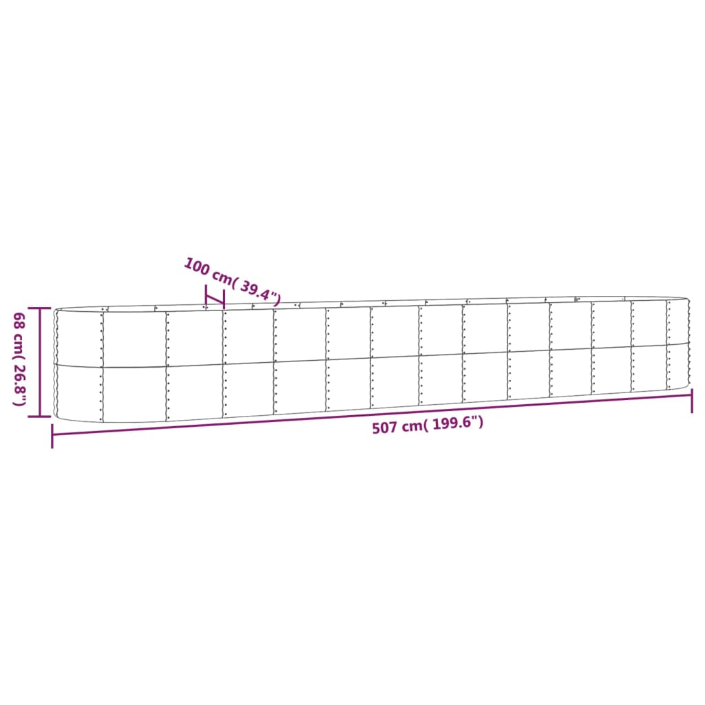 vidaXL Jardinière surélevée en acier poudré 507x100x68 cm Argenté