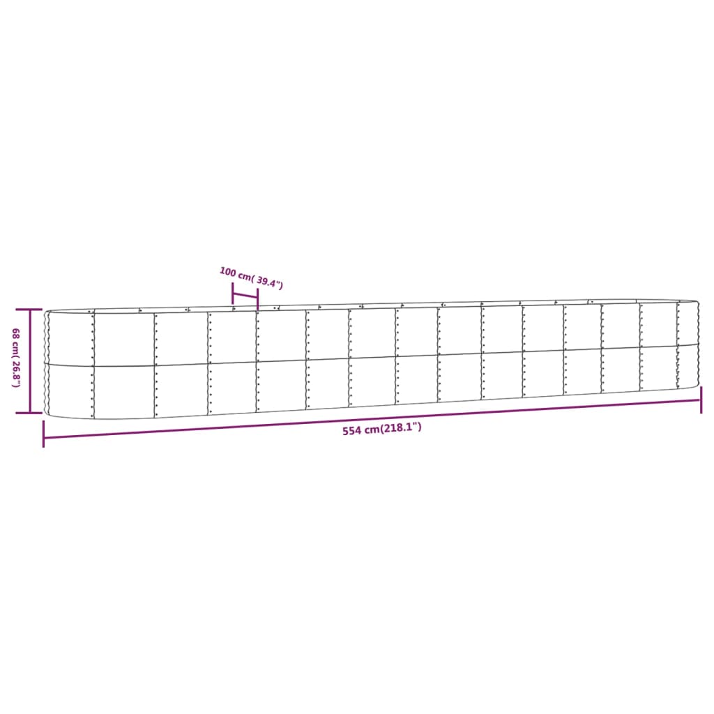 vidaXL Carré potager gris 554x100x68 cm Acier thermolaqué